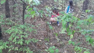  one girl pissed in the forest and how the second girl gave her cunnilingus