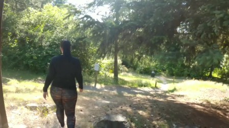 Fat booty milf wears see through pants at public park