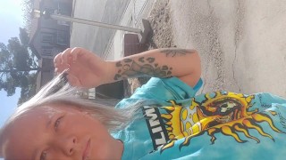 Slutty bbw teen Caught masterbating outside in public 
