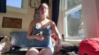 Little slut reads tarot then cums on her toy