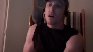 muscular guy's eyes roll back when he cums