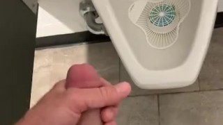 PUBLIC BATHROOM RISKY JERKING TUGGING BIG COCK THEN BLOW MASSIVE CUMSHOT IN URINAL