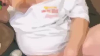 Anime girl smokes weed while fucking herself