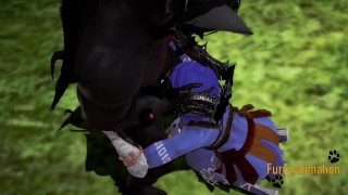 Furry Hentai 3D - Blue Wolf and Black Wolf sex in the forest