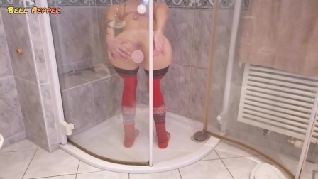 Extrem anal dildo fuck in the shower with ass to mouth