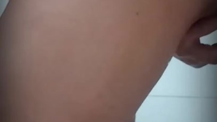 Chubby Pinay suck and fuck dildo in the shower while people are outside! Risky masturbation!