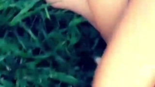 Babs' naughty outdoor pussy rub and pissing tease