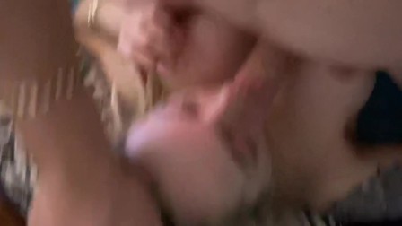 Horny Blonde Girlfriend chokes on cock after being caught playing with pussy