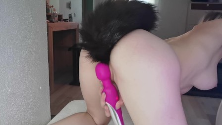 Elfie with anal tail and vibrotoy have orgasm