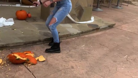 Pumpkin Smashing with Blonde Big Tits KENZIE TAYLOR for Halloween Trick or Treat