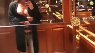 Flashing boobs in the elevator