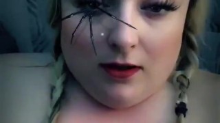 Chubby girl has quick intense orgasm for Halloween 
