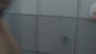 bear man / fat man taking a shower