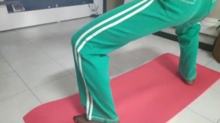 Covid time. Yoga gym in nylon socket at home using my xbox