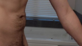 Quick morning jelq and jerking my thick uncut dick in my daddy's bathroom