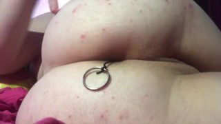 Fat ass teen playing with anal beads 