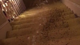 Naughty Pawg Slut Sprays a Powerful Pee Fountain down the steps with a Wet Fart