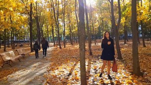 Warm Autumn- NO PANTIES # Up Coat NO PANTIES in Public Park