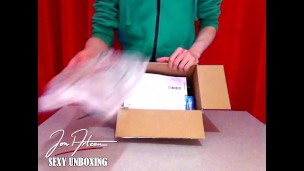 Sexy Unboxing - Twink tests a Fleshlight for the first time, loses control of his cock and cums jizz