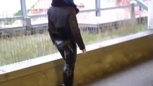 Walking in public latex leggings and high heels PMV porn music video