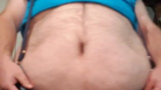 SSBHM Crop Top and Suspenders playing with belly and belly button play