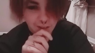 Cute Alt FTM in fishnets sucks and rides toys