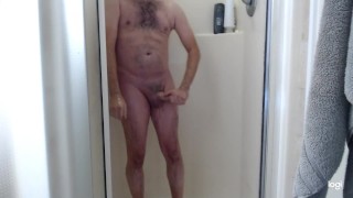 Shower, shave and stroke big cock!