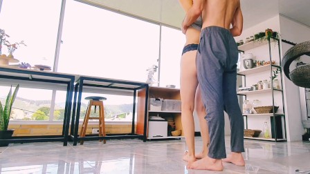 Standing up sex while our morning coffee is ready