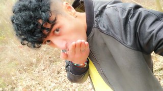 Twink licks his own precum then chews own cum till it turns into foam - Of course he swallows all!