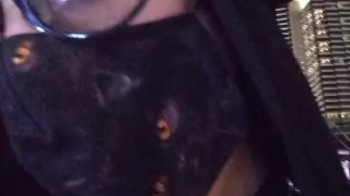 Plugged slut cums on vegas streets.