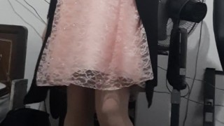 Crossdresser wearing prom dress