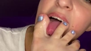 Sloppy toes gagging. Feet worship. Drool