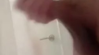 Stroking my white cock in shower