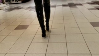 Kinky Piss In Thigh High Boots Then Walking In the Mall