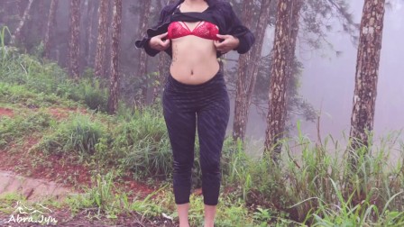 Risky outdoor sex in the mountains and swallowing cum (nervous first time)