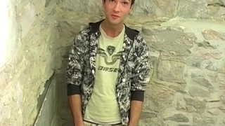Cute British twink Nathan B masturbates after an interview