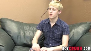 Blonde twink Aiden Ash hot dildo drilling while jerking off