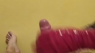 Handjob - he came two times in my red latex gloves