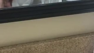 Stroking my big dick in hotel washroom!!!