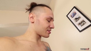 Horny Blond Tattooed Slut Gives Teen A CFNM Handjob