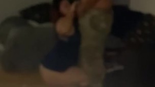 Army guy comes home to horny freak.