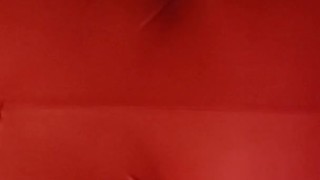 slutty wife in red leather zipper bodysuit doggystyle