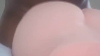 MOANING CUMSHOT: cumming on that ass. Black guy cumming on booty sex doll