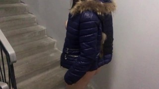 Married neighbor seduced in an elevator and fucked in the stairwell