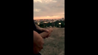 Huge cumshot outside with big dick