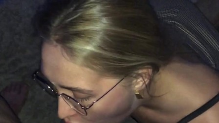 Sucking dick in glasses and getting cum on face, doggy style