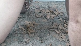 Mistress slave to pee outside with dick still caged