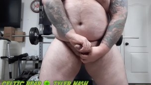 Sexy beefy chub Tyler Nash oiled up thick body and strokes his big beautiful cock
