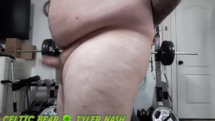 Sexy beefy chub Tyler Nash oiled up thick body and strokes his big beautiful cock