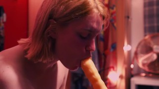 Teen Sucks dildo and fucked hard by sex machine